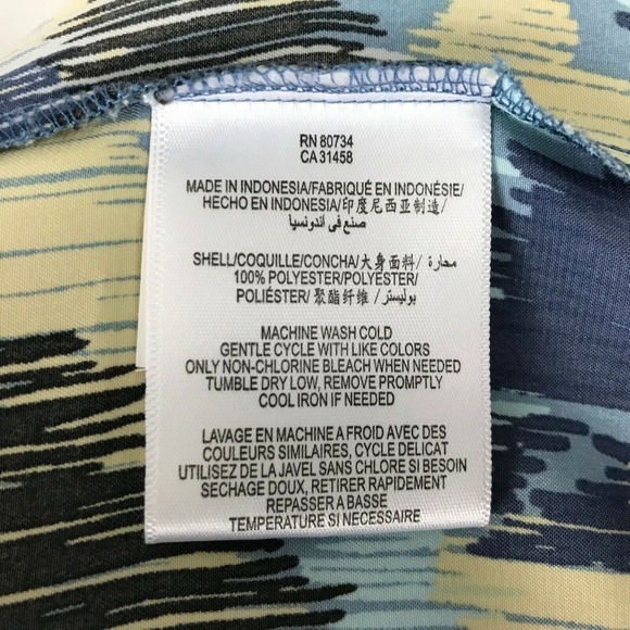 BCBGeneration Watercolor Print Tie Shoulder Sleeveless Blouse Blue‎ Yellow Sz M - Picture 6 of 7